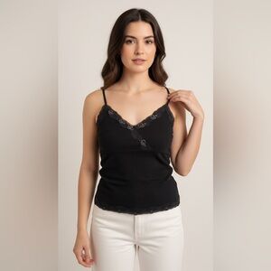 Vintage Y2K April Cornell Spaghetti Strap Beaded Tank Top Size Small Black